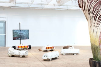 Ingela Ihrman, The Giant Knotweed Panflute Ensemble, 2015, HD­video, Installation view Malmö Konsthall 2023, Photo: Olof Nimar, Courtesy konstnären