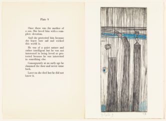 Louise Bourgeois, He disappeared into complete silence (Plate 9), 1947–2005, Engraving over photogravure, with watercolor additions, 25.4 x 17.8 / 10 x 7 in, © The Easton Foundation / Licensed by VAGA at Artists Rights Society (ARS) NY, Photo: Christopher Burke