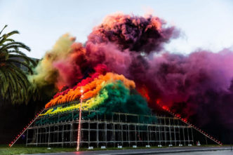 Judy Chicago, Forever de Young. The smoke Sculpture was commissioned by the de Young Museum, San Francisco, as part of the artist’s retrospective. Photo by Scott Strazzante for Drew Altizer Photography, courtesy of the Fine Arts Museum of San Francisco