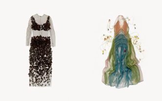 Photo left: Dress designed by Martine Sitbon, spring–summer 1990, silk crepe, black chiffon, plastic pellets, and beads. © Chloé Archive, Paris. Photo by Julien T. Hamon. Photo right: Dress designed by Clare Waight Keller, spring–summer 2016, chiffon. © Chloé Archive, Paris. Photo by Julien T. Hamon