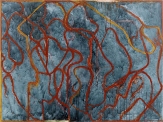 Brice Marden, Blue Painting, 2022–23, Oil on linen, 72 × 96 inches (182.9 × 243.8 cm), © 2023 Estate of Brice Marden/Artists Rights Society (ARS), New York. Photo: Rob McKeever, Courtesy Estate of Brice Marden & Gagosian