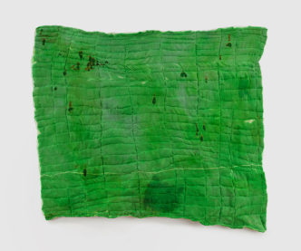 Tara Downs & Ginny on Frederick: Justin Chance, Green Screen, 2022-2023, 68 × 77 in / 178 × 195 cm, Quilted wet and needle felted wool, cotton, silk, dye. Courtesy of the artist and Tara Downs, New York