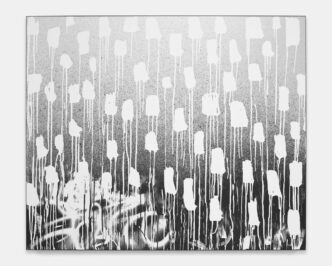 Adam Pendleton, Untitled (Days), 2023-24, silkscreen ink and black gesso on canvas, 50" × 60" (127 cm × 152.4 cm), © Adam Pendleton, Courtesy the artist and Pace Gallery