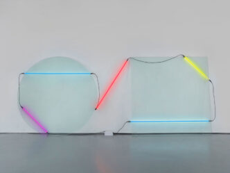 Keith Sonnier, Ba-O-Ba I, 1969, glass, neon, and transformer, 84 x 210 x 10 inches (213.4 x 533.4 x 25.4 cm), © 2024 Keith Sonnier / Artists Rights Society (ARS), New York, Courtesy David Kordansky Gallery