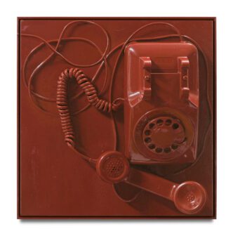 Paul Sietsema, Red phone painting 2020, Enamel on linen in artist’s frame, 29⅝ × 29¼ inches; 75 × 74 cm, © Paul Sietsema, Curtesy the artist and Matthew Marks Gallery