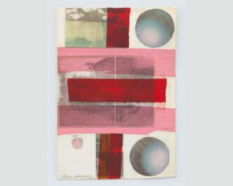 Robert Rauschenberg, Arcanum IX, 1979, Solvent transfer, fabric, and printed reproductions on paper, 22 3/4 x 15 3/4 inches (57.8 x 40 cm), © Robert Rauschenberg Foundation, Courtesy Robert Rauschenberg Foundation and Gladstone Gallery