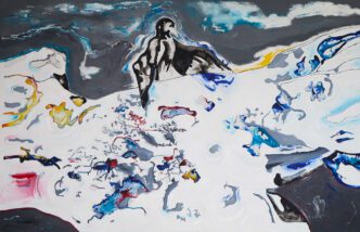 Grace Schwindt, When a body becomes a Landscape, 2024, Oil, ink and pencil on canvas, 170 x 260 cm / 66 ⅞ x 102 ⅜ in., © Grace Schwindt, Courtesy the artist and Galerie Peter Kilchmann