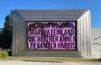 Kathryn Andrews, Victoria Woodhull, Belva Ann Lockwood, Abigail Scott Duniway [ . . . ], 2020– ongoing , Site-specific installation for the Berkeley Art Museum and Pacific Film Archive (BAMPFA)- Berkeley, Courtesy the artist and BAMPFA