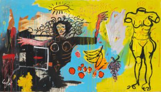 Jean-Michel Basquiat, Untitled, 1982, Acrylic and oil stick on canvas, 94 7/8 x 165 1/4 inches (241 x 419.7 cm), © Estate of Jean-Michel Basquiat. Licensed by Artestar, New York, Photo: Stefan Altenburger, Courtesy Gagosian