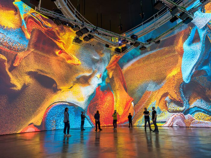 Refik Anadol Studio, Installation view of “Living Architecture: Gehry” at the Guggenheim Museum Bilbao, © Refik Anadol, Bilbao 2025